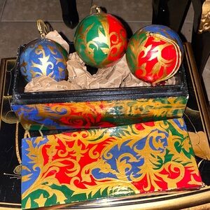 BX40 Vintage Hand Painted Italian Florentino Wooden Christmas Ornaments W/Box